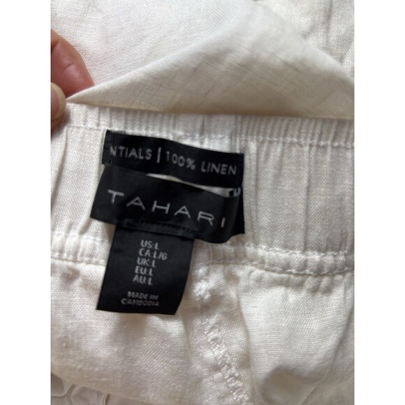 Tahari White Linen Wide Leg Pants Elastic Waist Pockets Minimalist Sz L - Picture 3 of 13